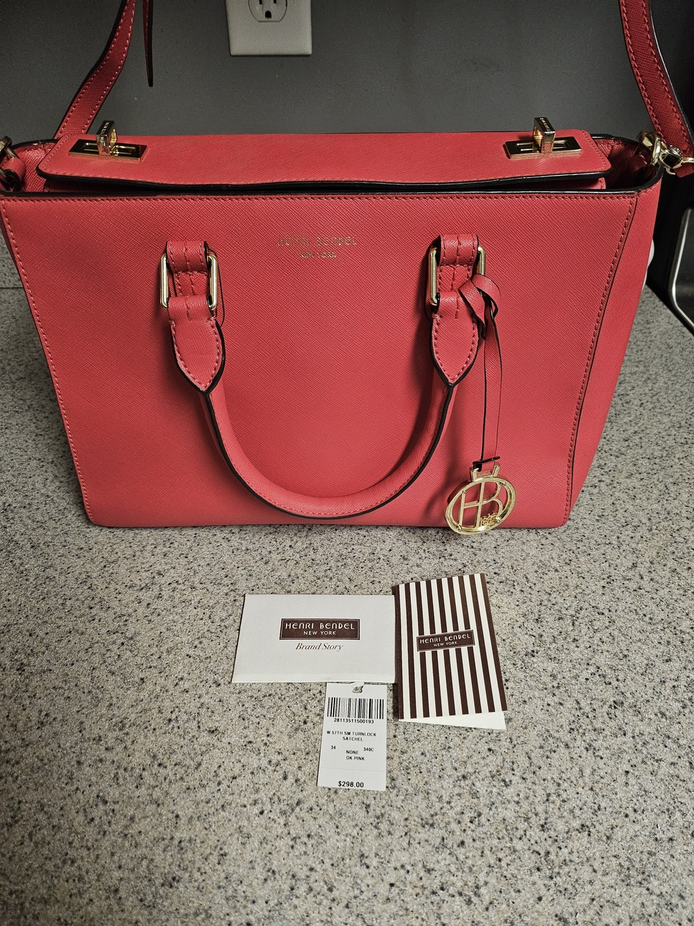 henri bendel coral-pink structured satchel
